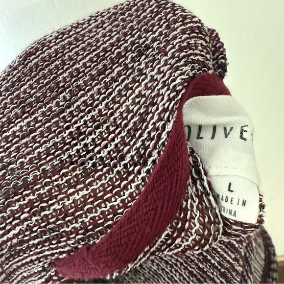 Olive + Oak Striped Pullover Hoodie with Burgundy Accents Lightweight Soft Large - Picture 5 of 11